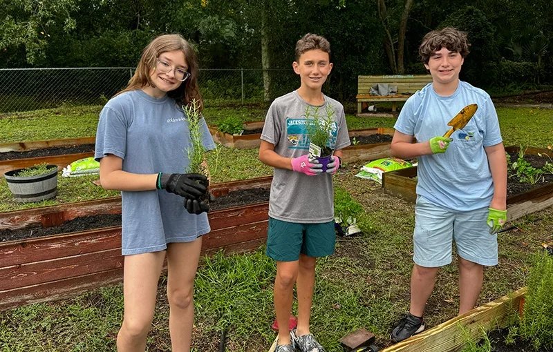 teens working on a garden